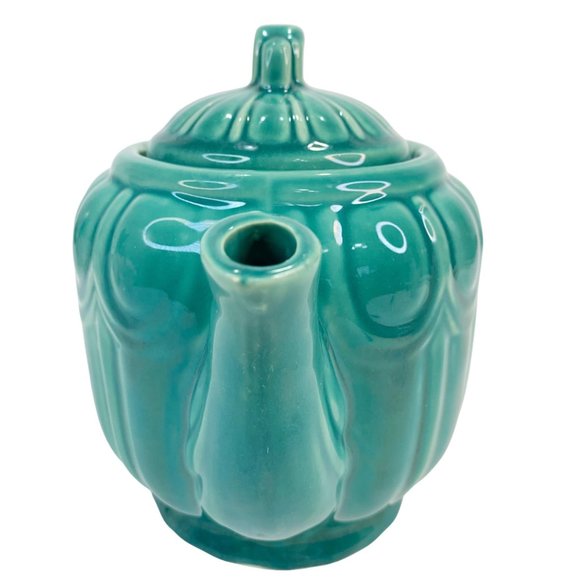 “SOLD” Vintage Shawnee Tea Pot MCM Ribbed Drape Pottery USA 1940s 40s Green - Picture 3 of 11